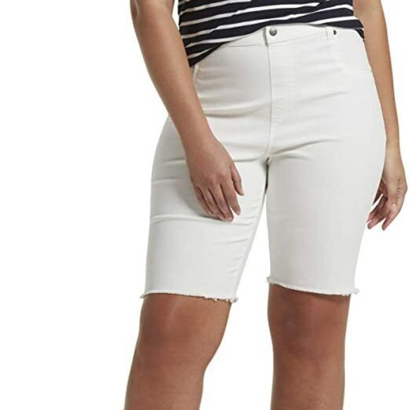 HUE U21472 Soft Touch Denim Bermuda Shorts White XS